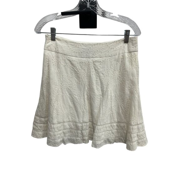 Nue Options White Eyelet A Line Cotton Short Cottagecore Skirt SZ 4 Petite - Picture 2 of 8